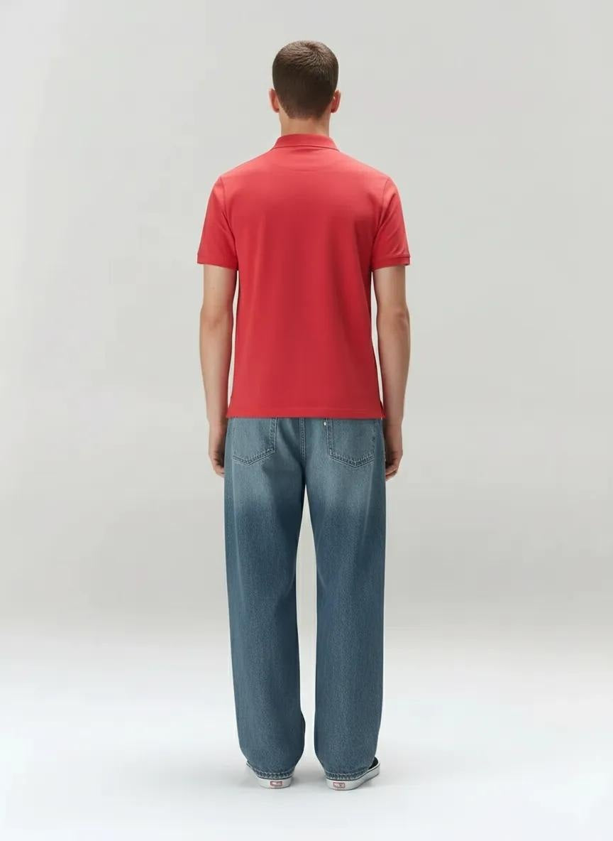 Men Miami Red Polo Collar Solid T-shirt