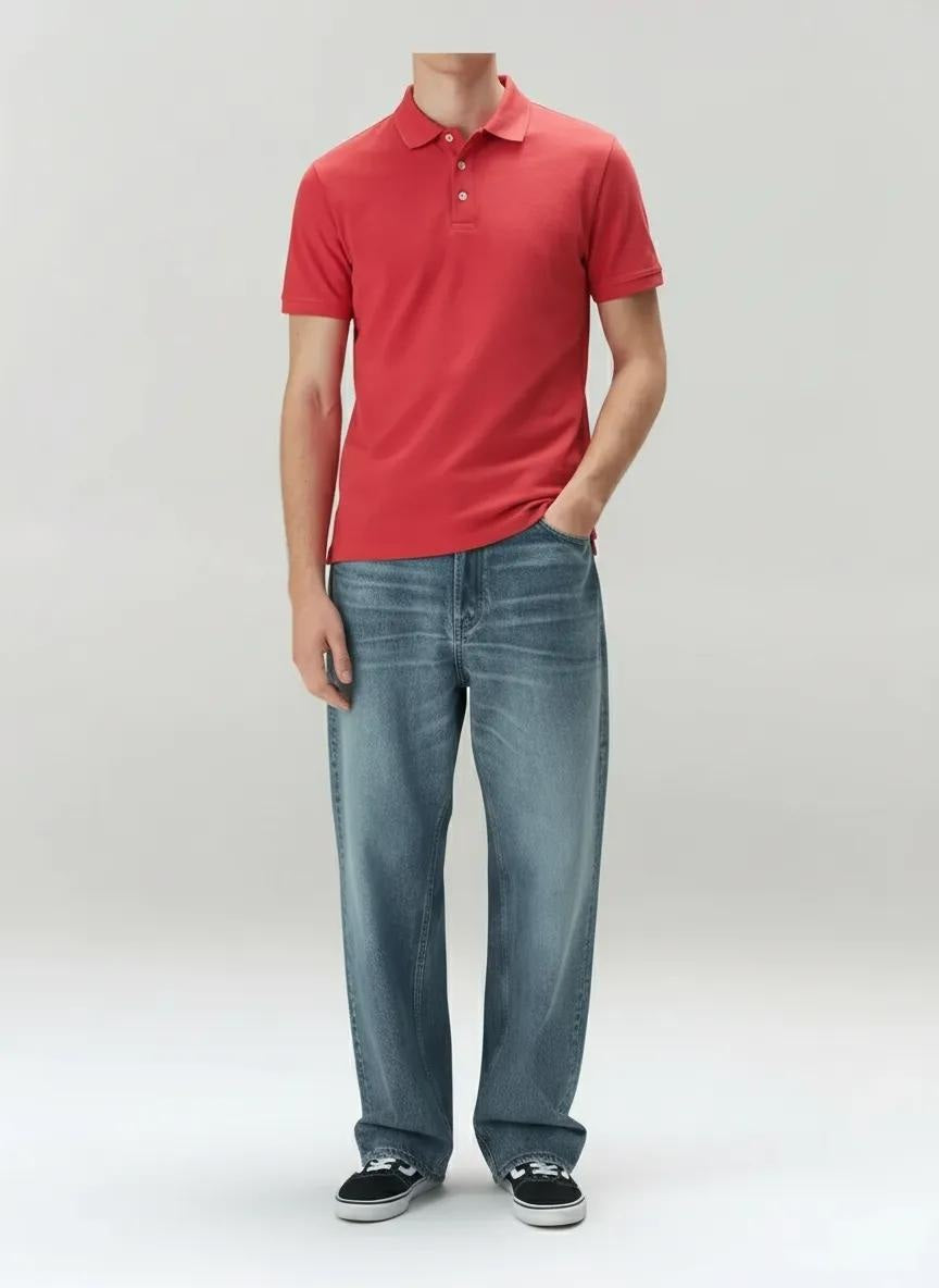 Men Miami Red Polo Collar Solid T-shirt
