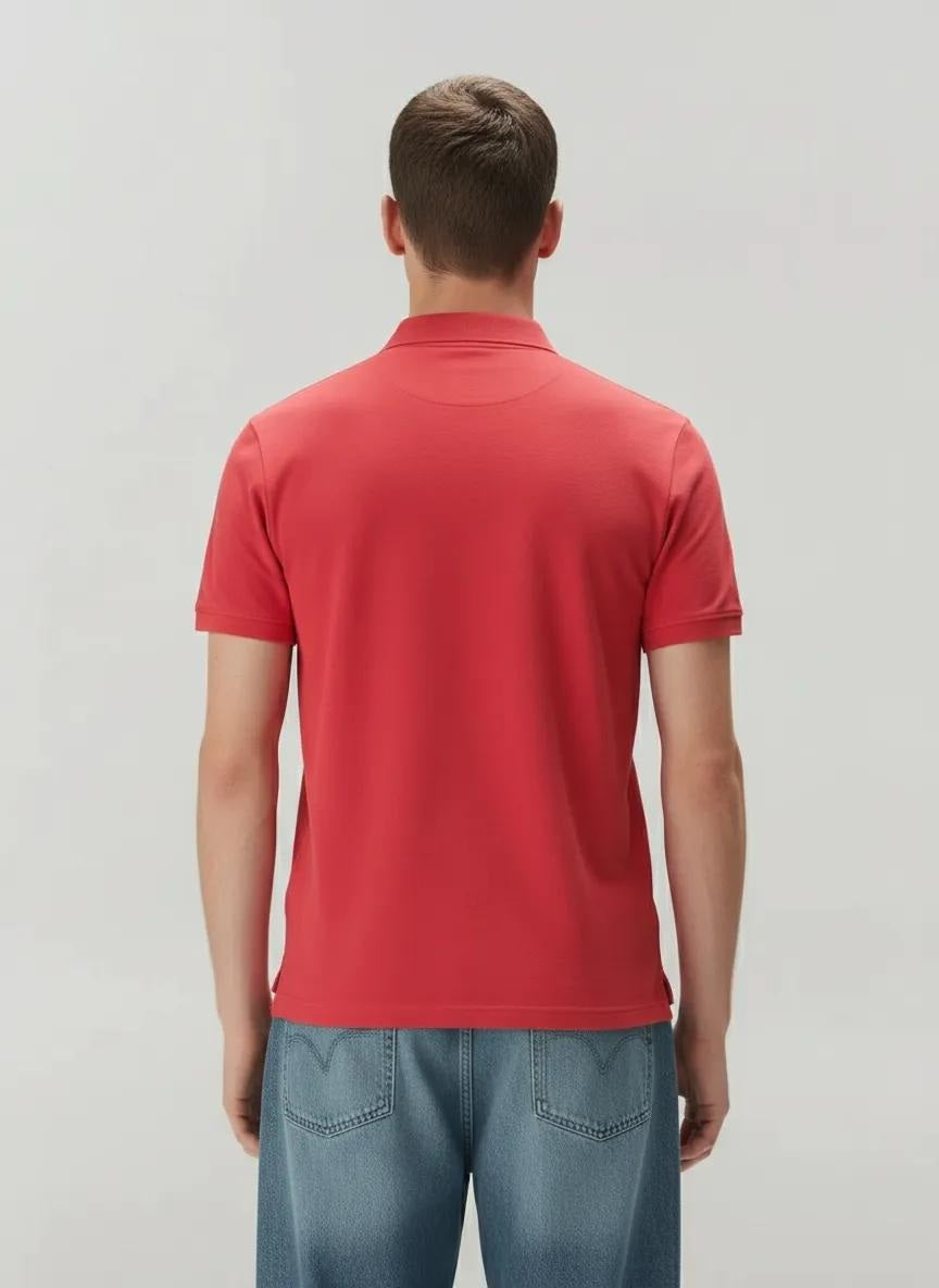 Men Miami Red Polo Collar Solid T-shirt