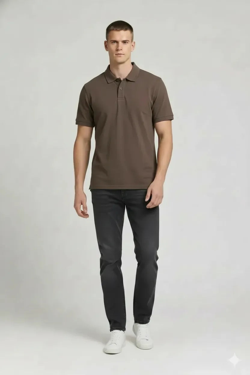 Men Mocha Polo Collar T-shirt