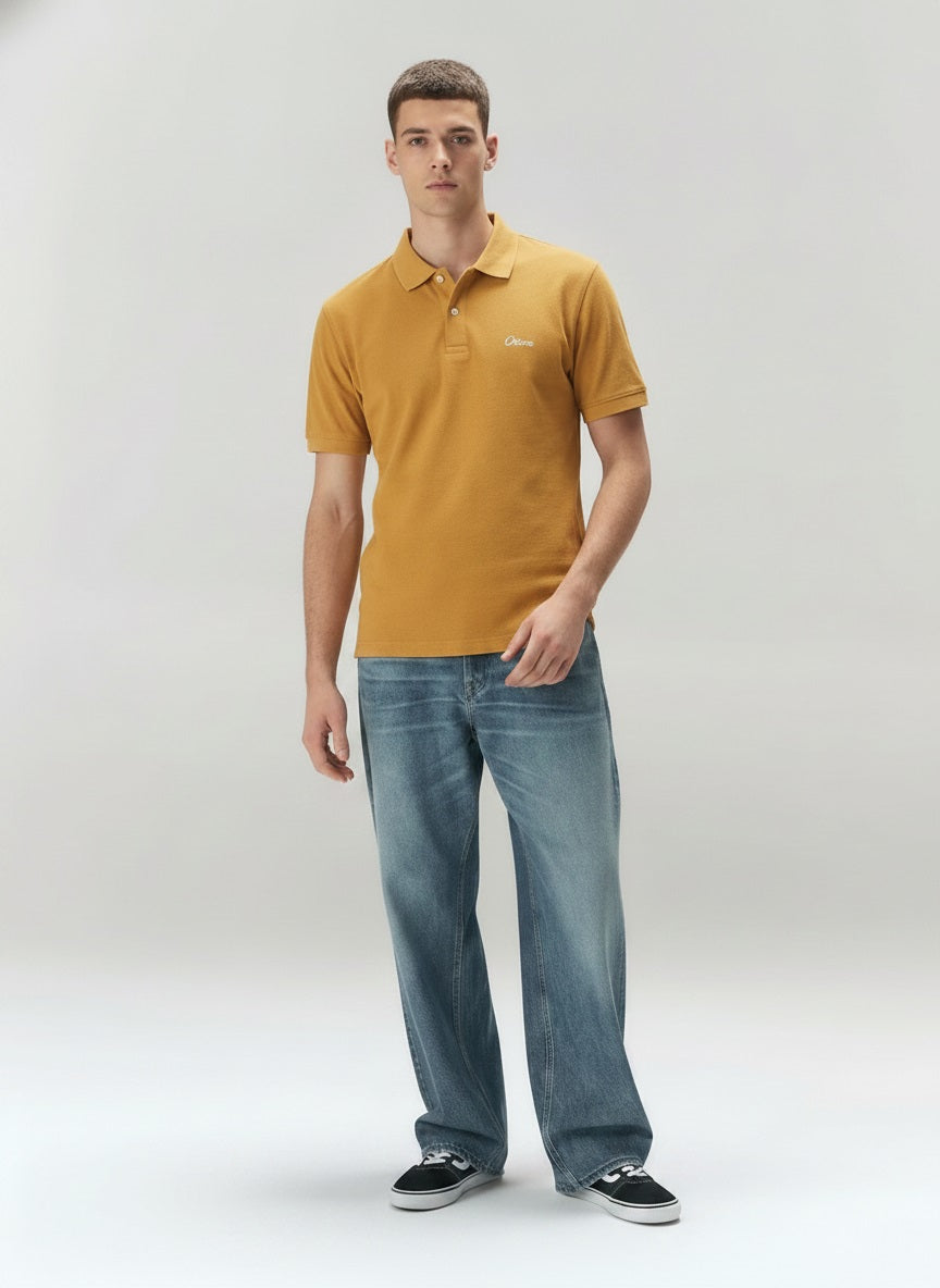 Men Mustard Brand Logo Polo Collar T-shirt