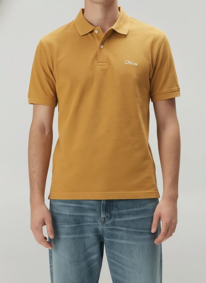 Men Mustard Brand Logo Polo Collar T-shirt