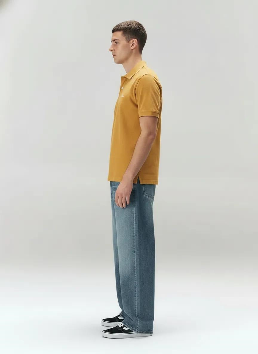 Men Mustard Brand Logo Polo Collar T-shirt