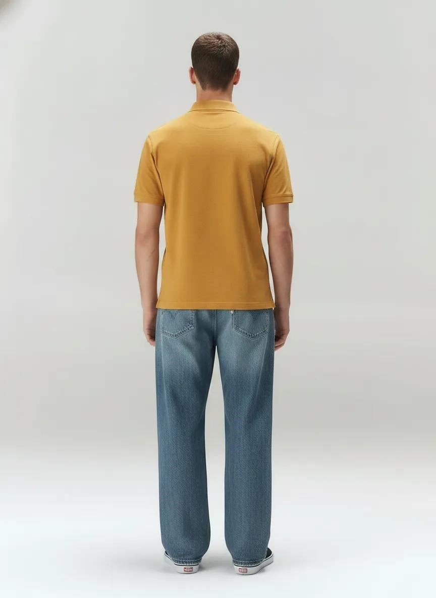 Men Mustard Brand Logo Polo Collar T-shirt