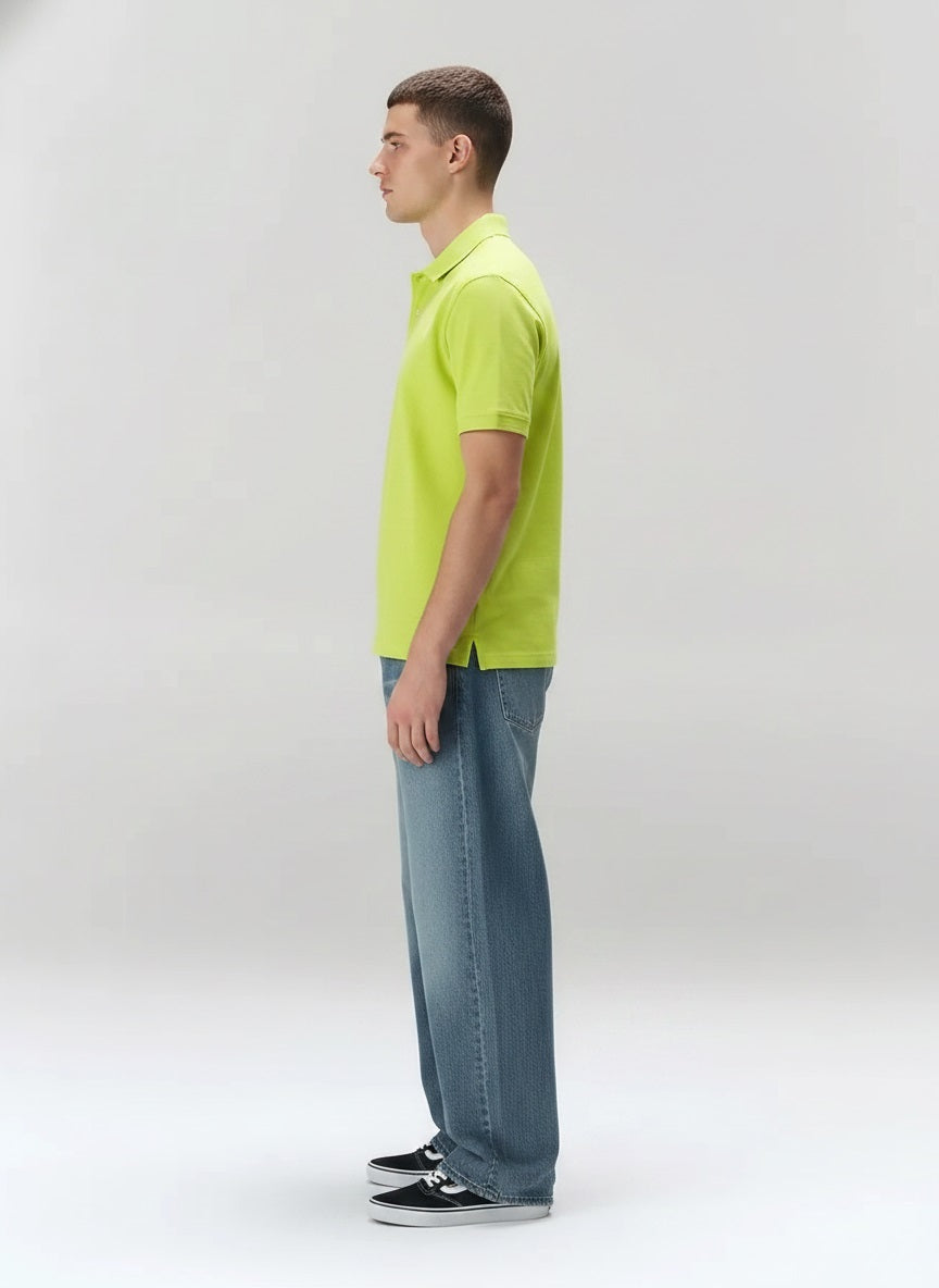 Men Neon Green Polo Collar T-shirt