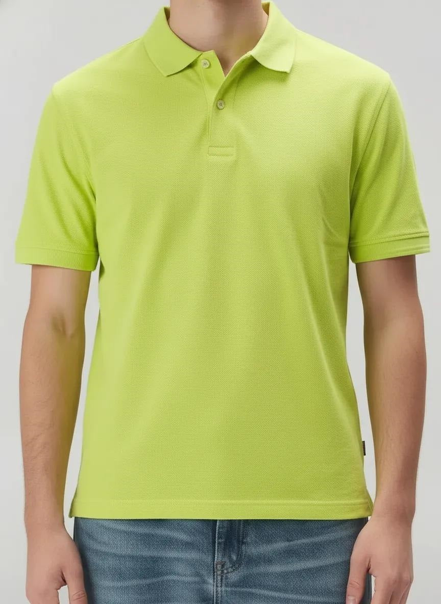 Men Neon Green Polo Collar T-shirt