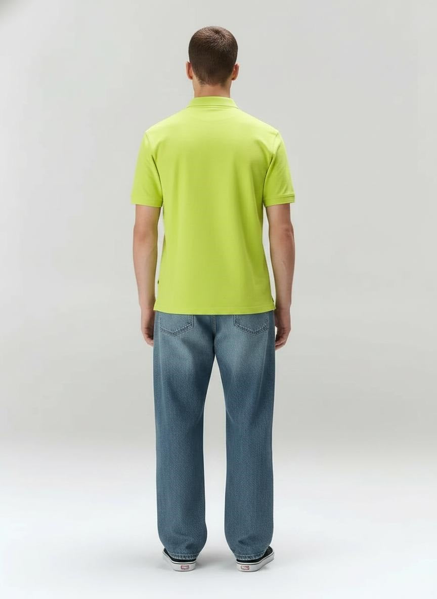 Men Neon Green Polo Collar T-shirt
