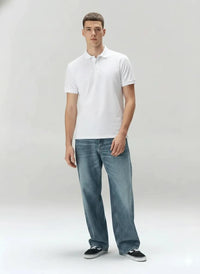 Men Off White Polo Collar Solid T-shirt