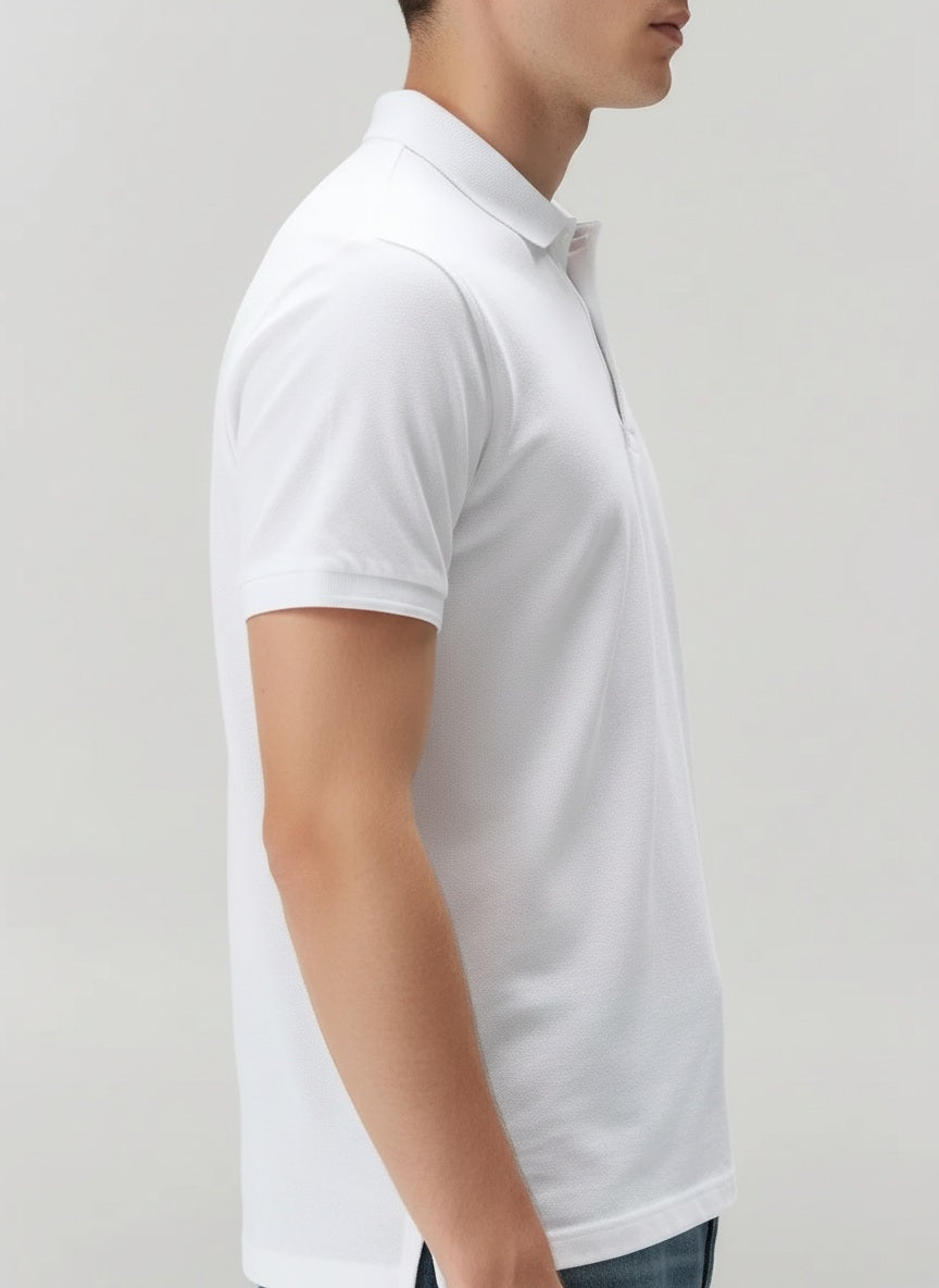 Men Off White Polo Collar Solid T-shirt