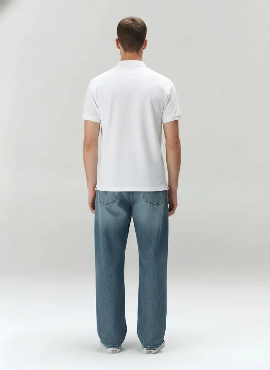 Men Off White Polo Collar Solid T-shirt