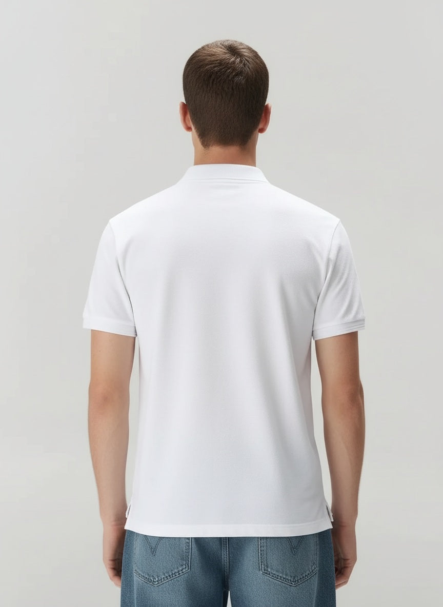 Men Off White Polo Collar Solid T-shirt