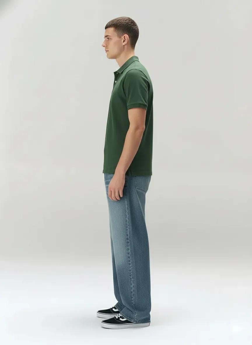 Men Olive Polo Collar Solid T-shirt
