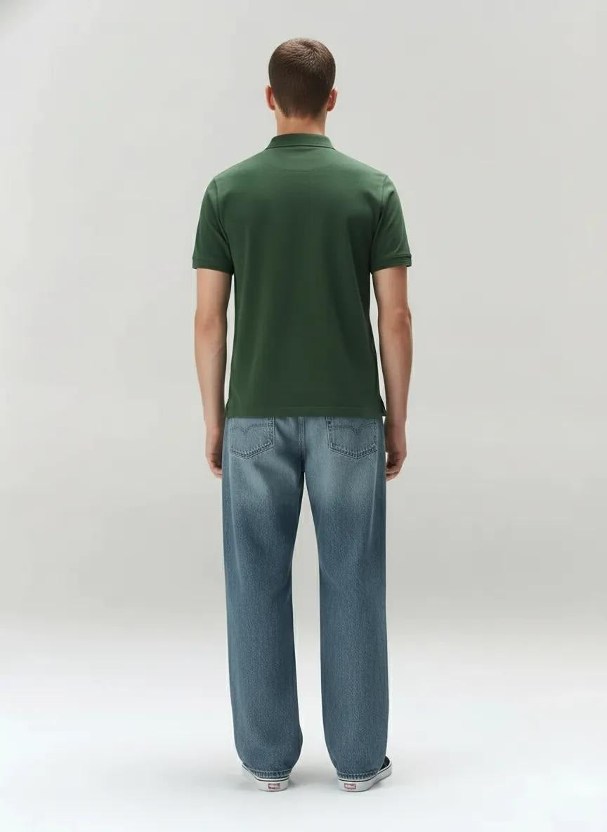 Men Olive Polo Collar Solid T-shirt
