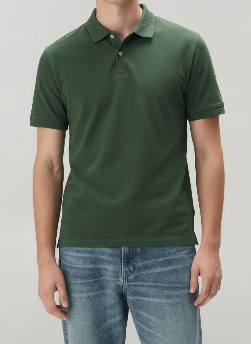 Men Olive Polo Collar Solid T-shirt