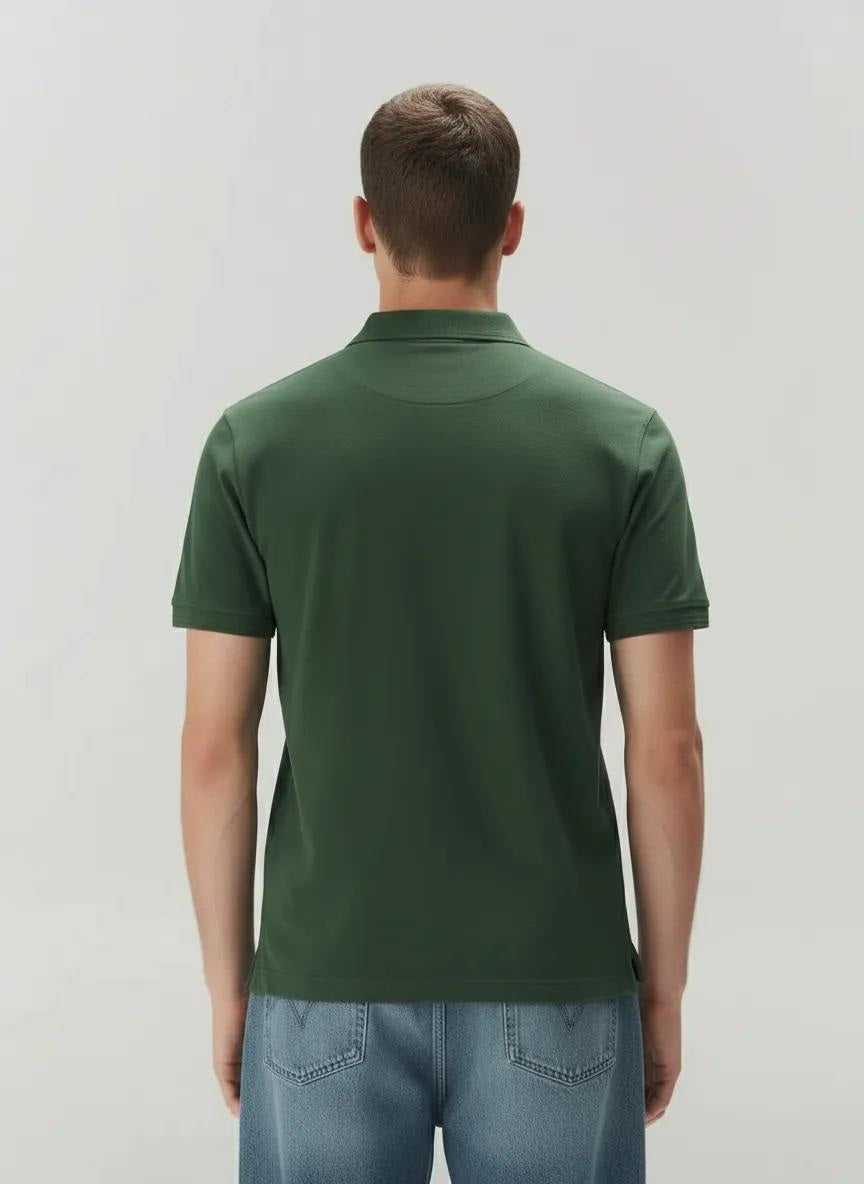 Men Olive Polo Collar Solid T-shirt