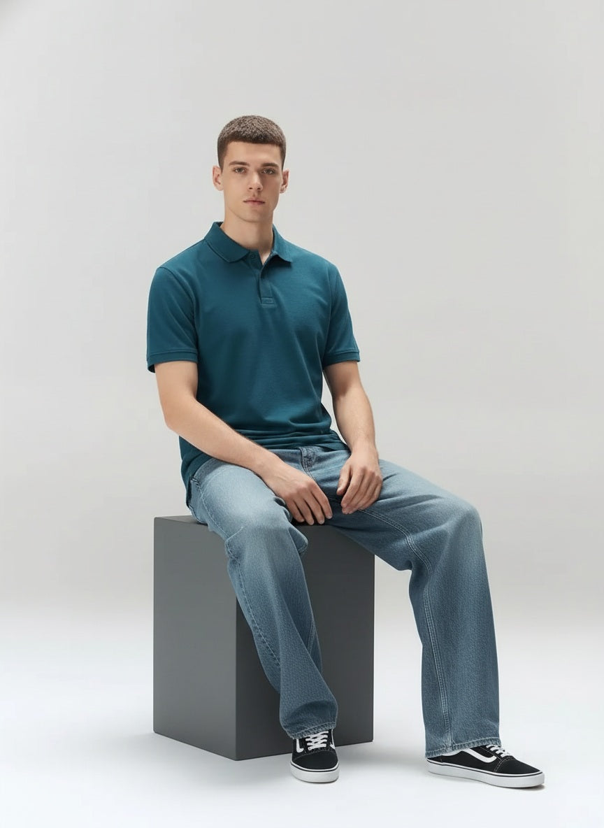 Men Polo Collar Solid T-shirt