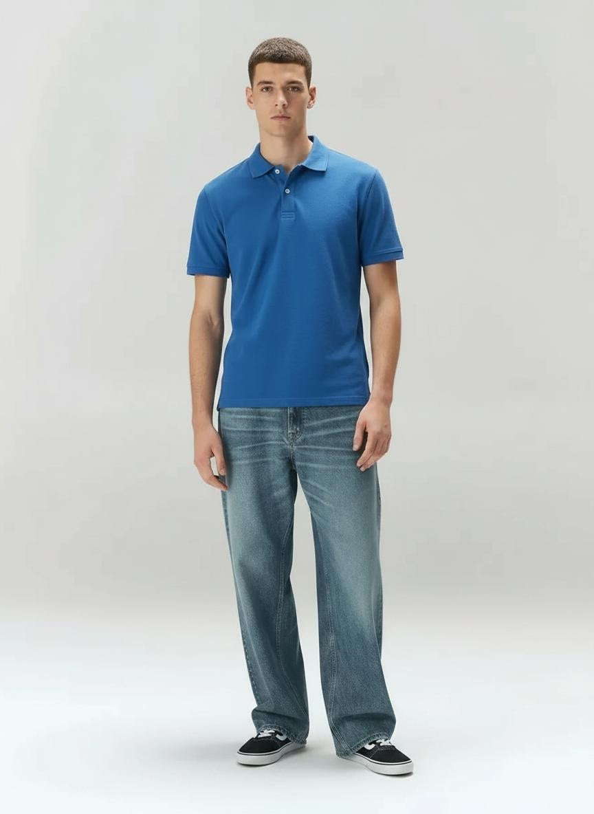 Men Royal Blue Polo Collar T-shirt