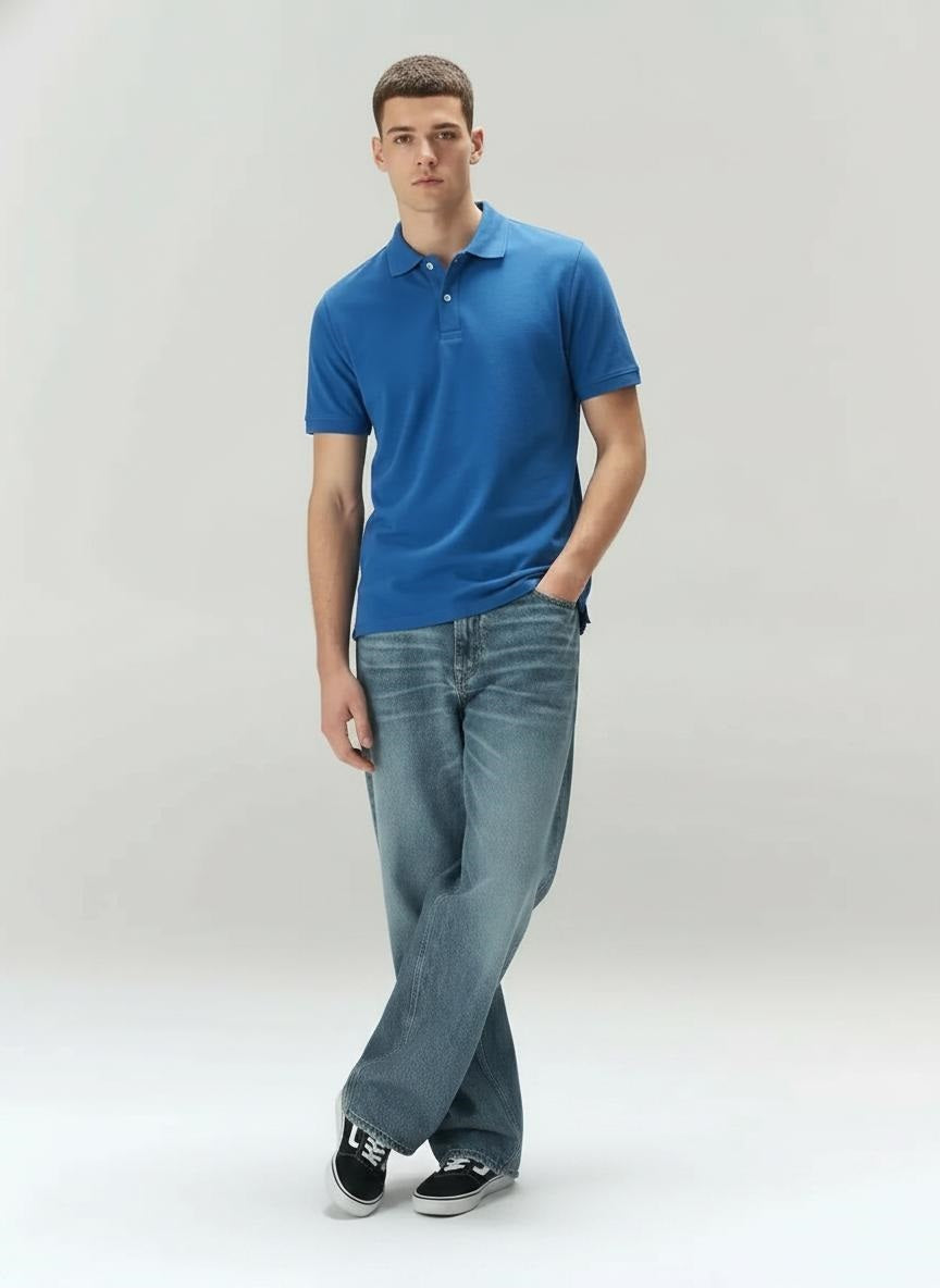 Men Royal Blue Polo Collar T-shirt