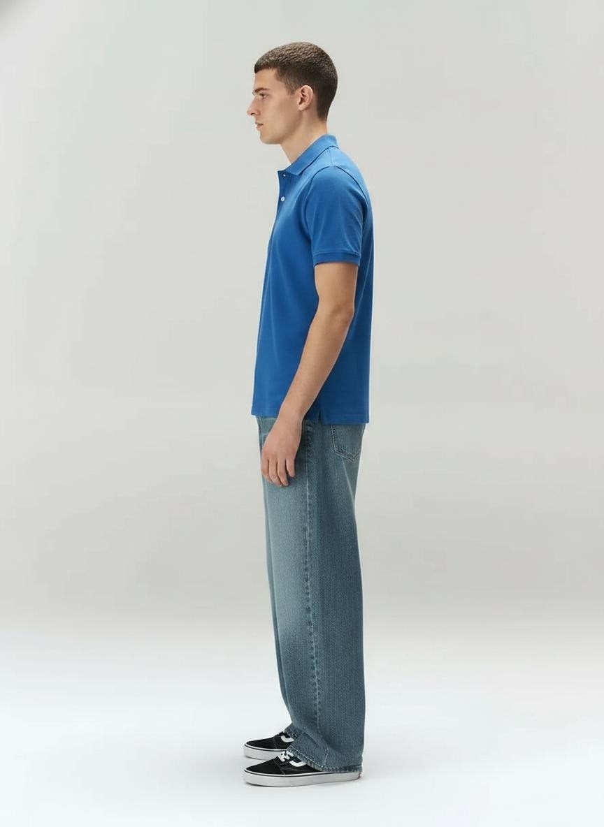 Men Royal Blue Polo Collar T-shirt