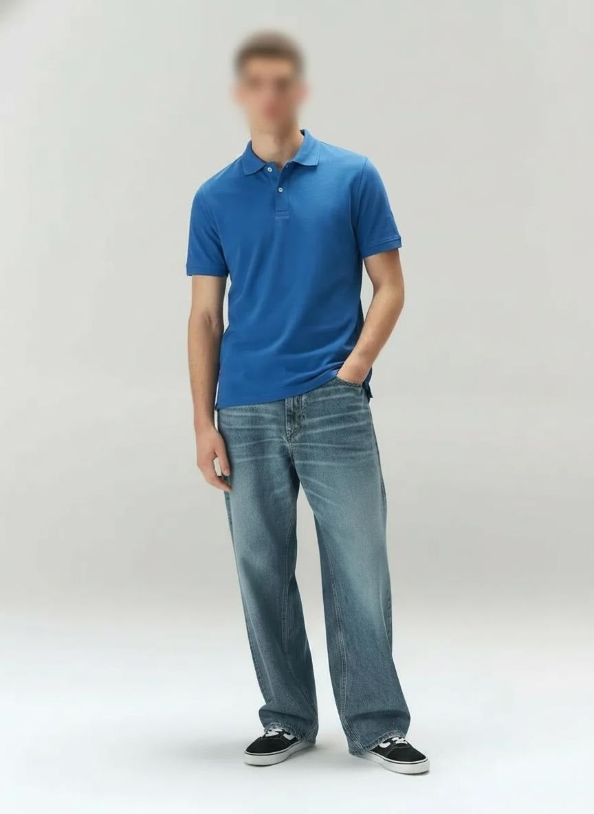 Men Royal Blue Polo Collar T-shirt