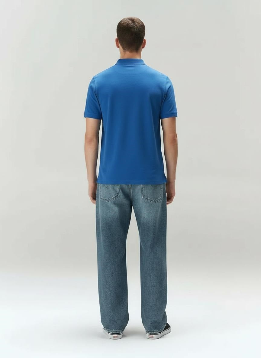 Men Royal Blue Polo Collar T-shirt