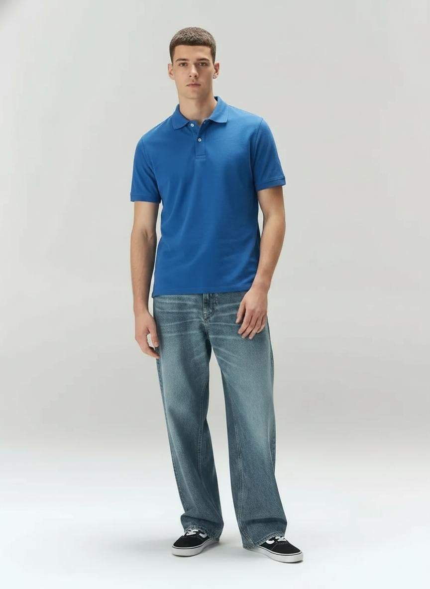 Men Royal Blue Polo Collar T-shirt