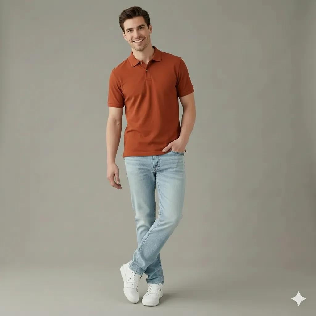 Men Rust Sold Polo Collar T-shirt