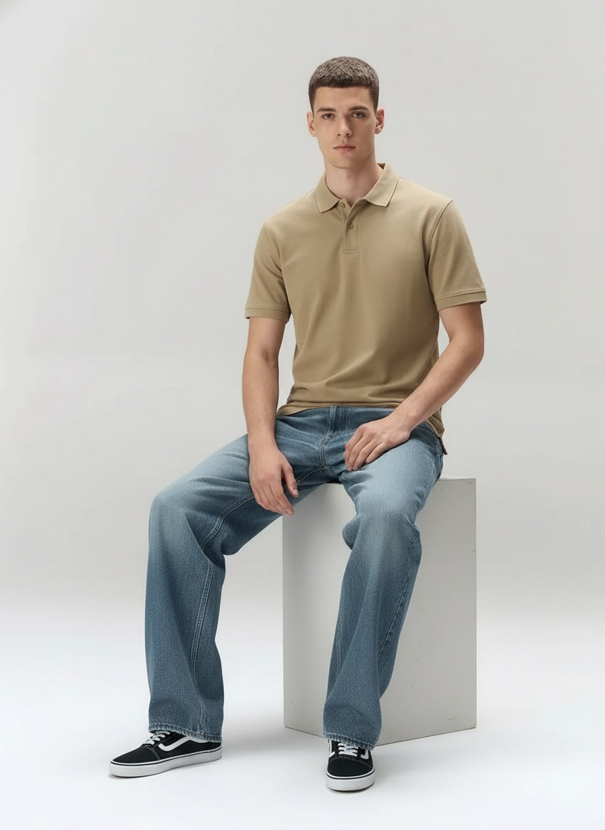 Men Safari Polo Collar Solid T-shirt
