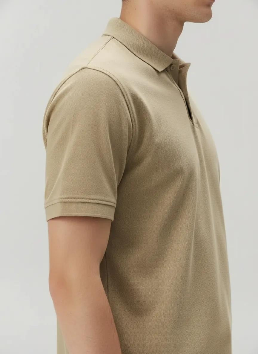 Men Safari Polo Collar Solid T-shirt