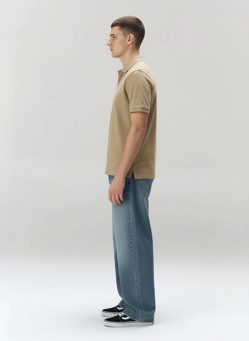 Men Safari Polo Collar Solid T-shirt