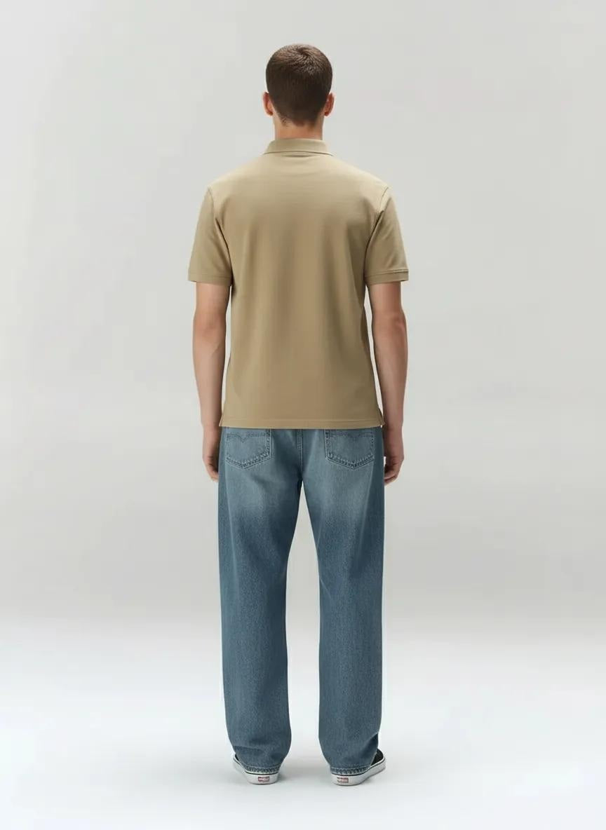 Men Safari Polo Collar Solid T-shirt