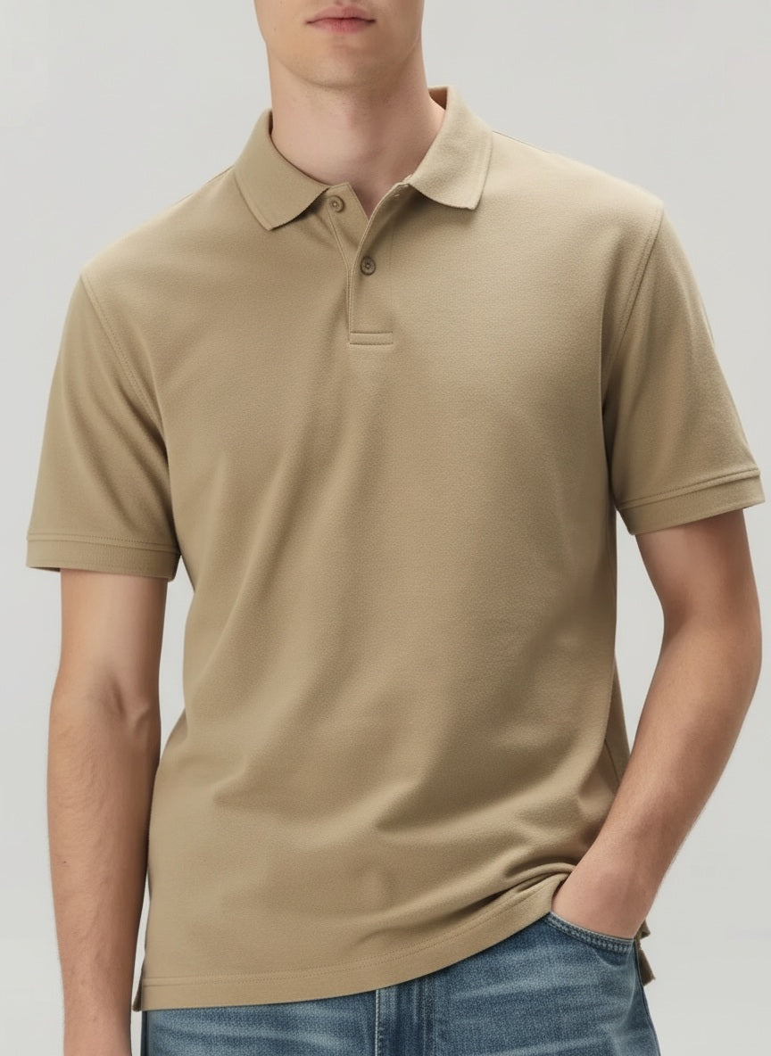 Men Safari Polo Collar Solid T-shirt