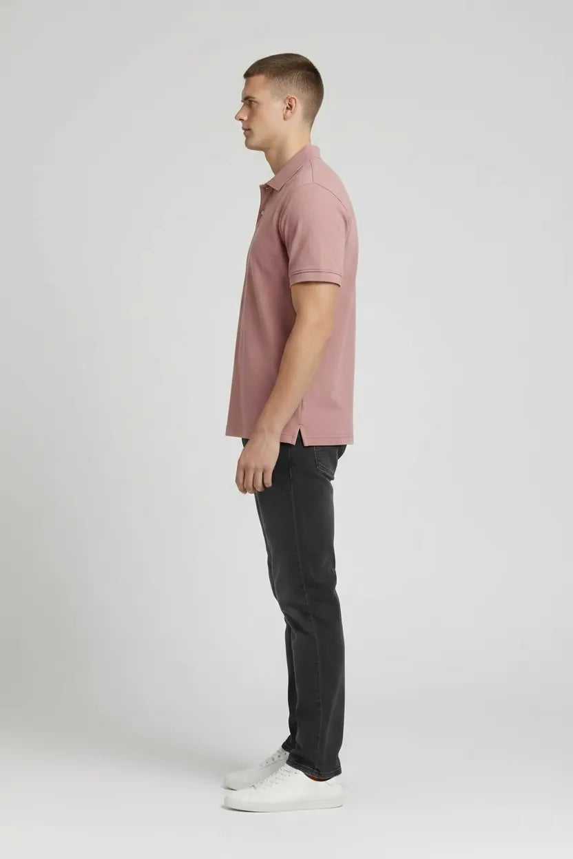 Men Suede Pink Polo Collar T-shirt