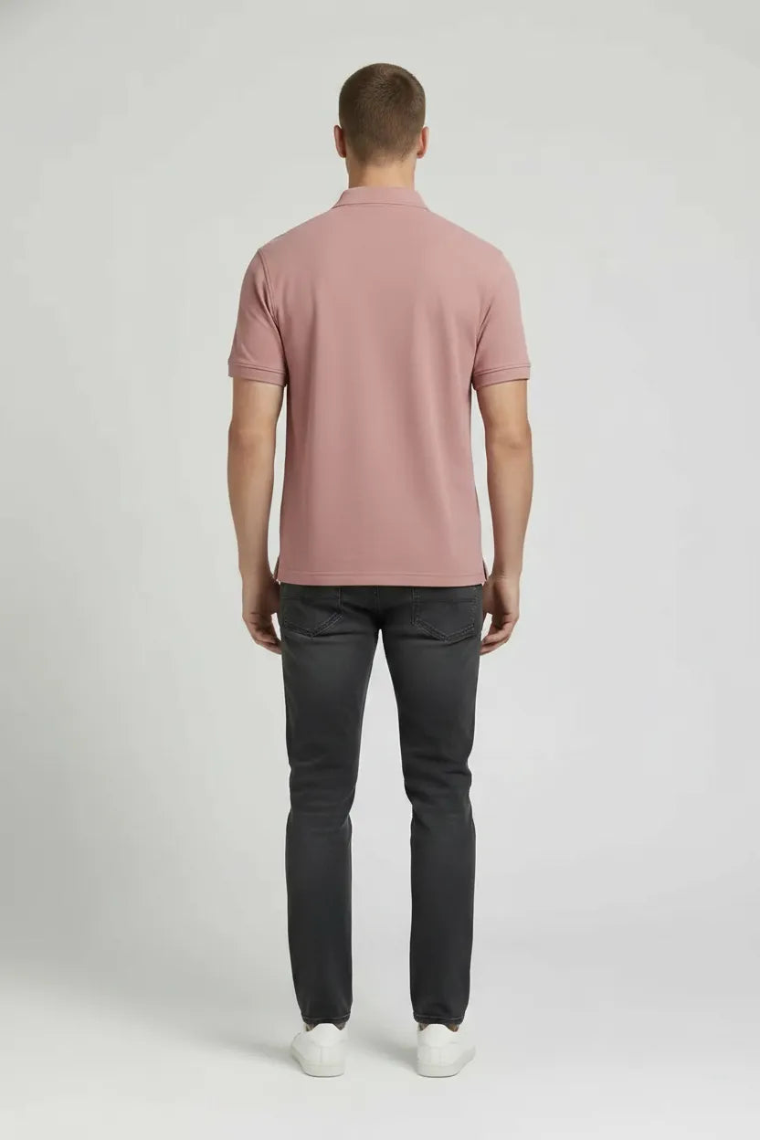Men Suede Pink Polo Collar T-shirt
