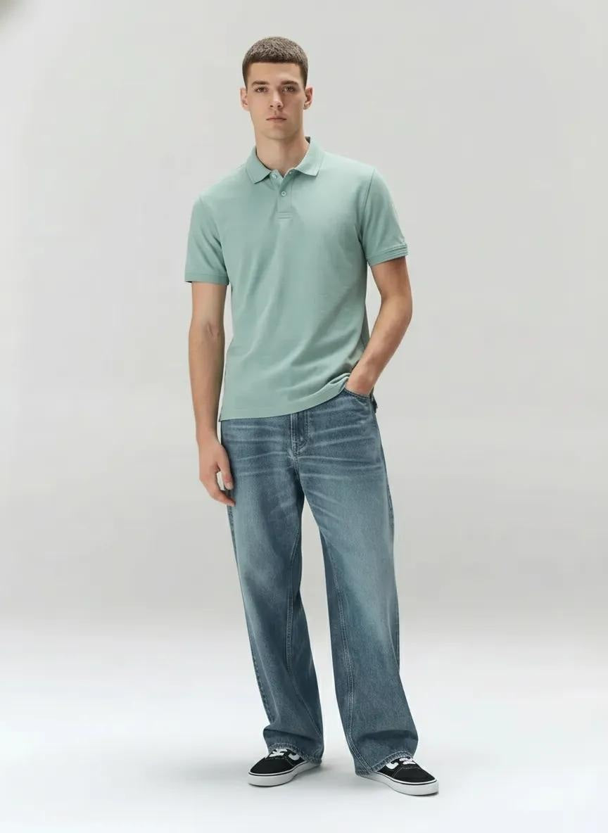 Men Surf Spray Polo Collar Solid T-shirt