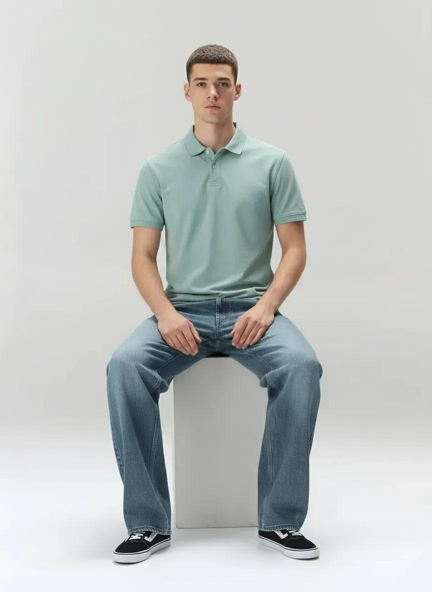 Men Surf Spray Polo Collar Solid T-shirt