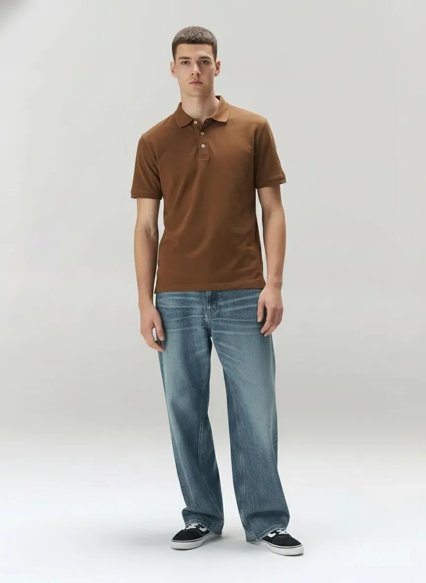 Men Tan Polo Collar Solid T-shirt
