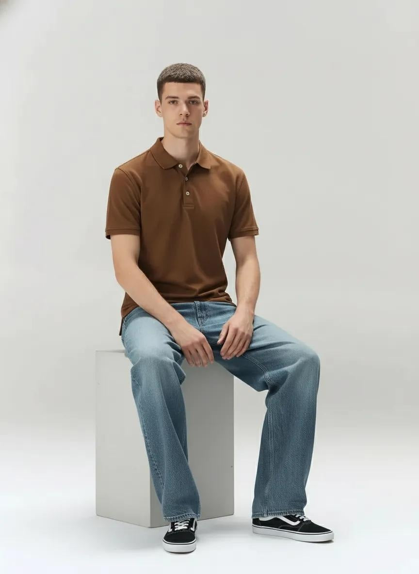 Men Tan Polo Collar Solid T-shirt