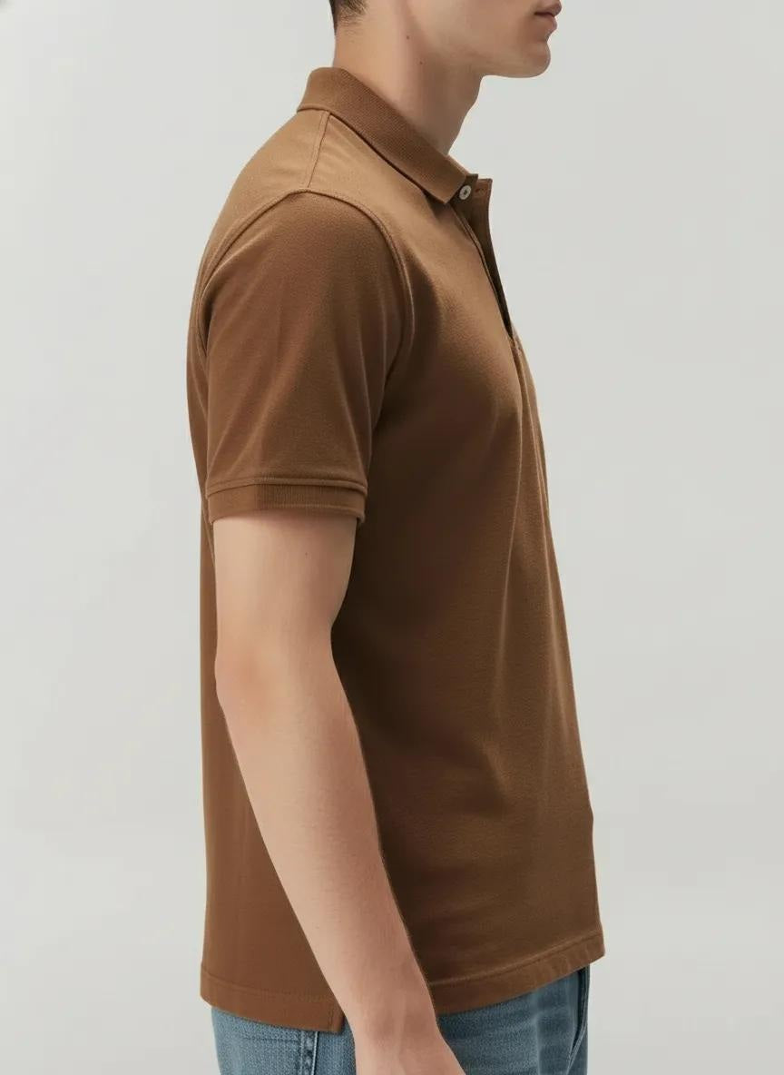 Men Tan Polo Collar Solid T-shirt