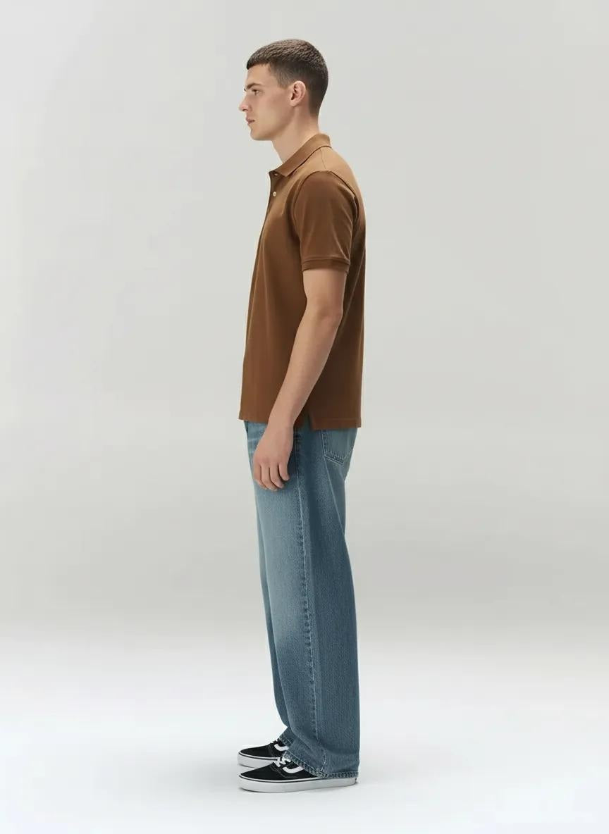 Men Tan Polo Collar Solid T-shirt