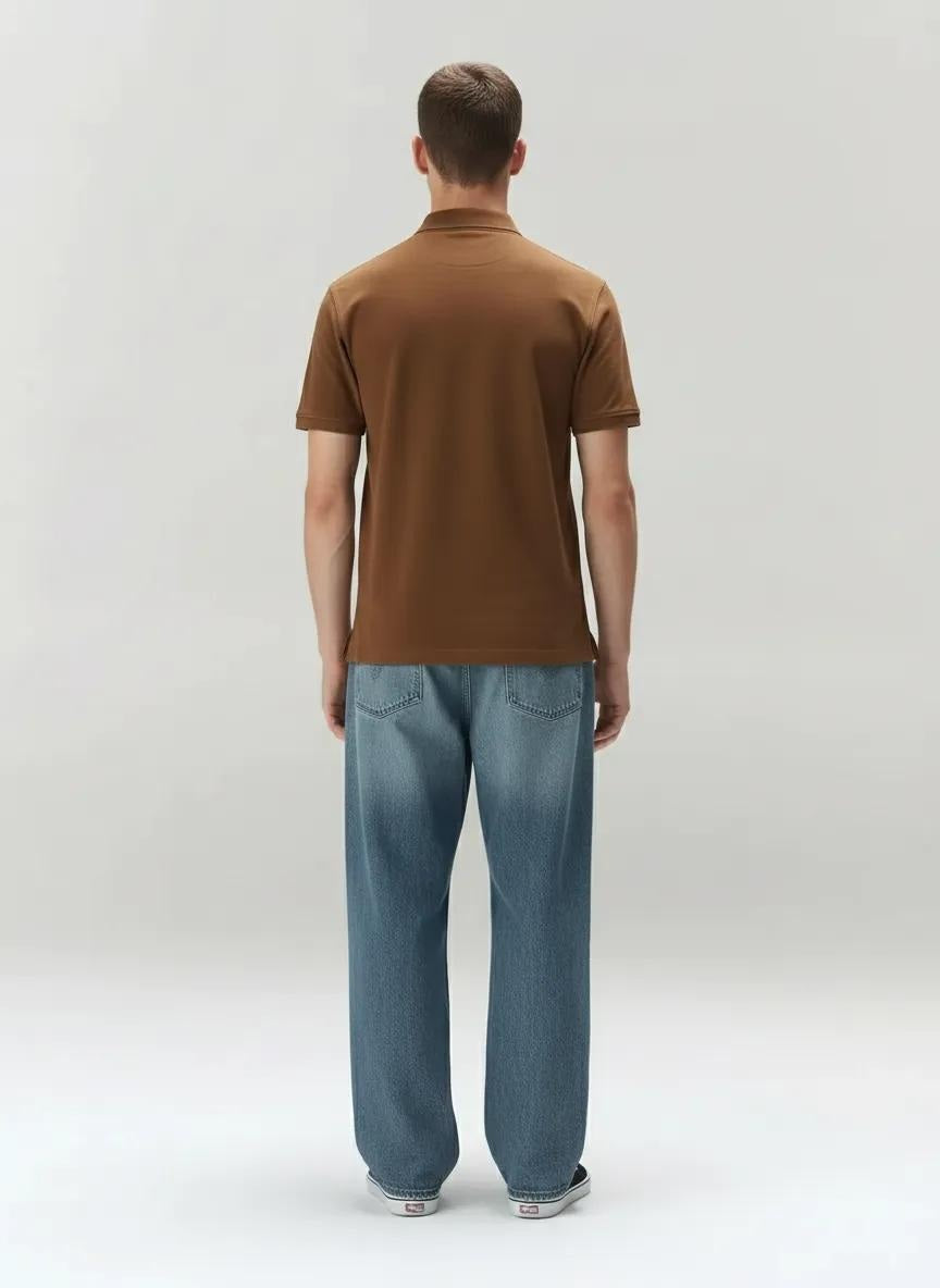 Men Tan Polo Collar Solid T-shirt