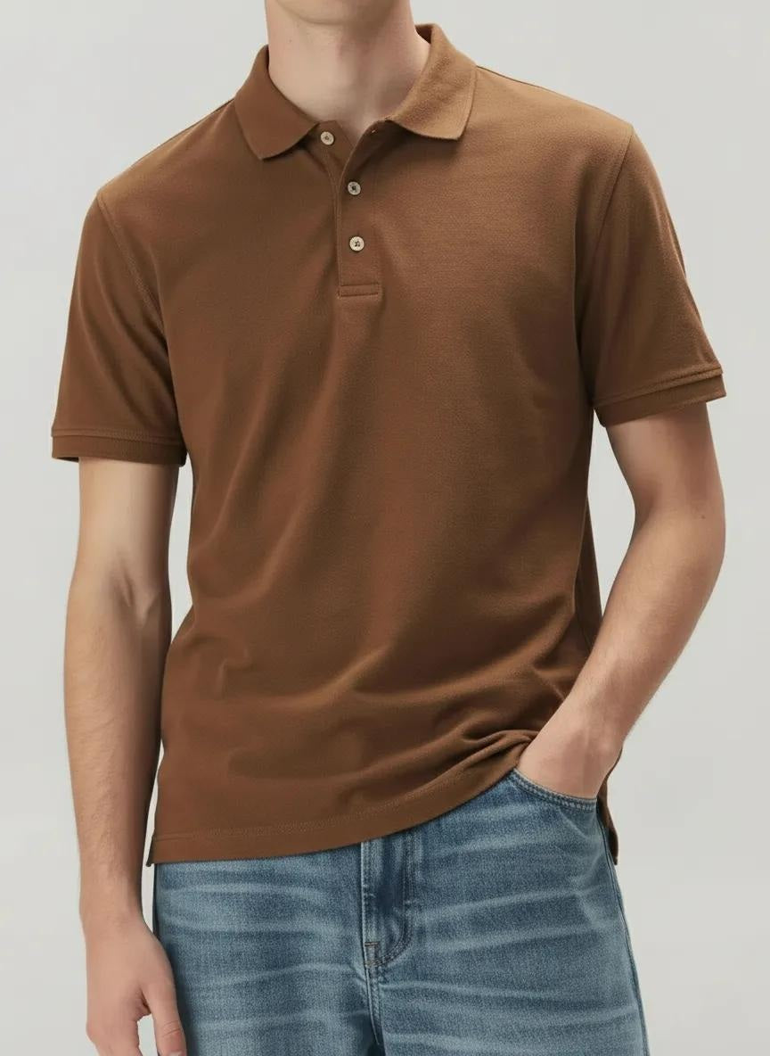 Men Tan Polo Collar Solid T-shirt