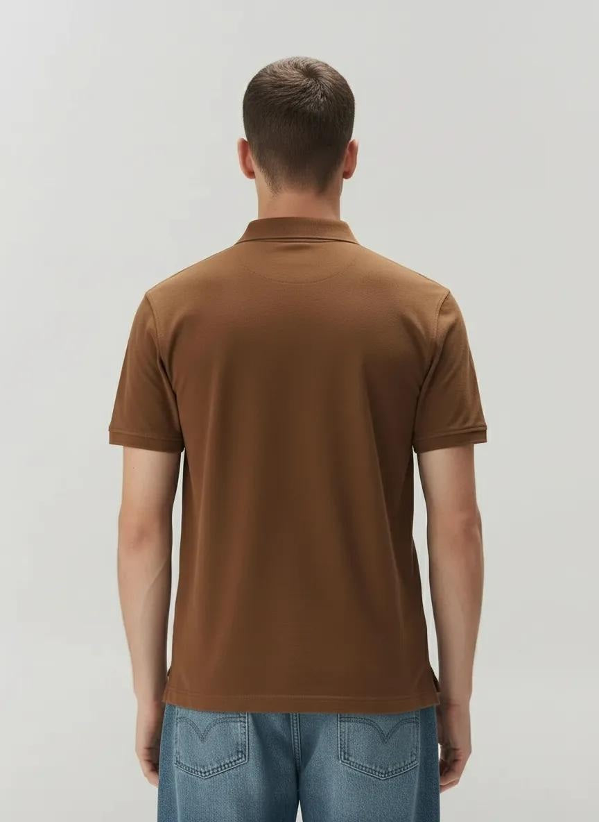 Men Tan Polo Collar Solid T-shirt