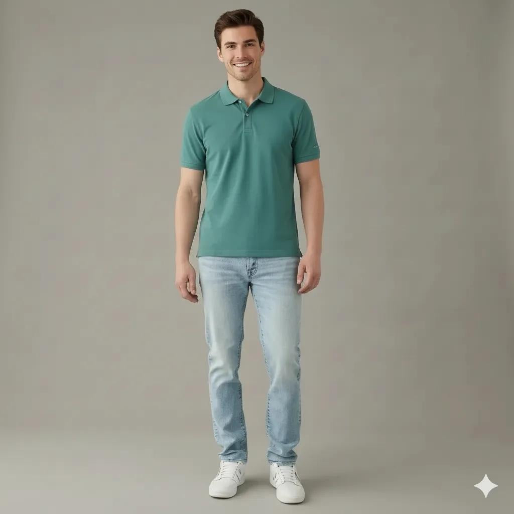 Men Wasabi Sold Polo Collar T-shirt