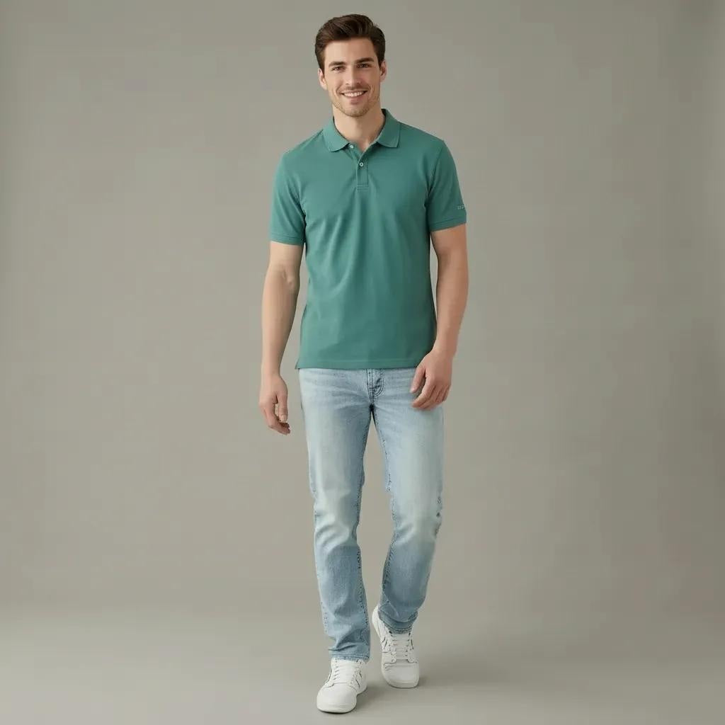 Men Wasabi Sold Polo Collar T-shirt