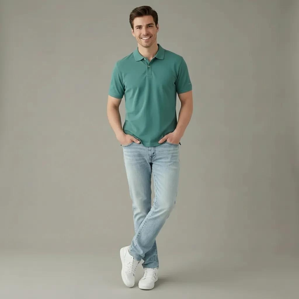 Men Wasabi Sold Polo Collar T-shirt