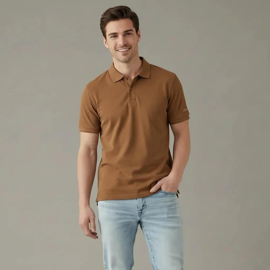 Men Wheat Sold Polo Collar T-shirt