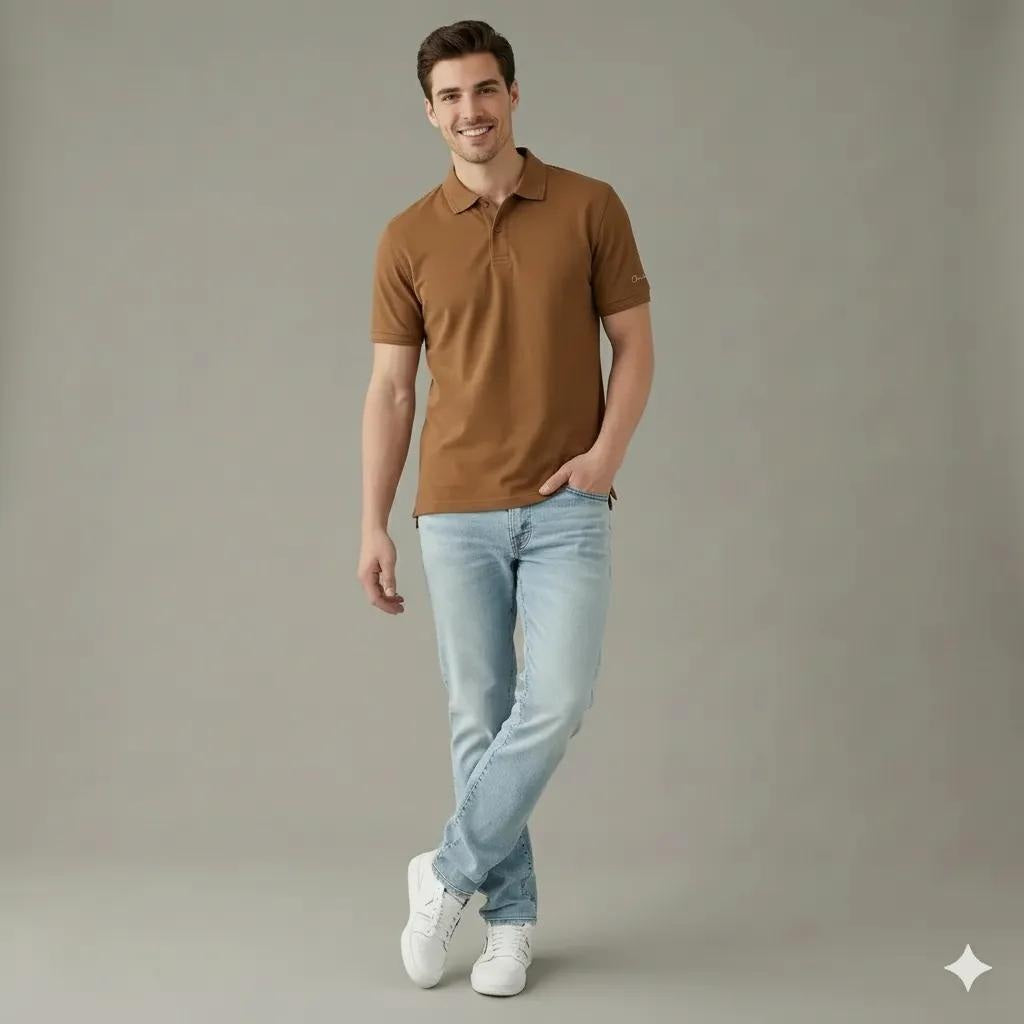 Men Wheat Sold Polo Collar T-shirt