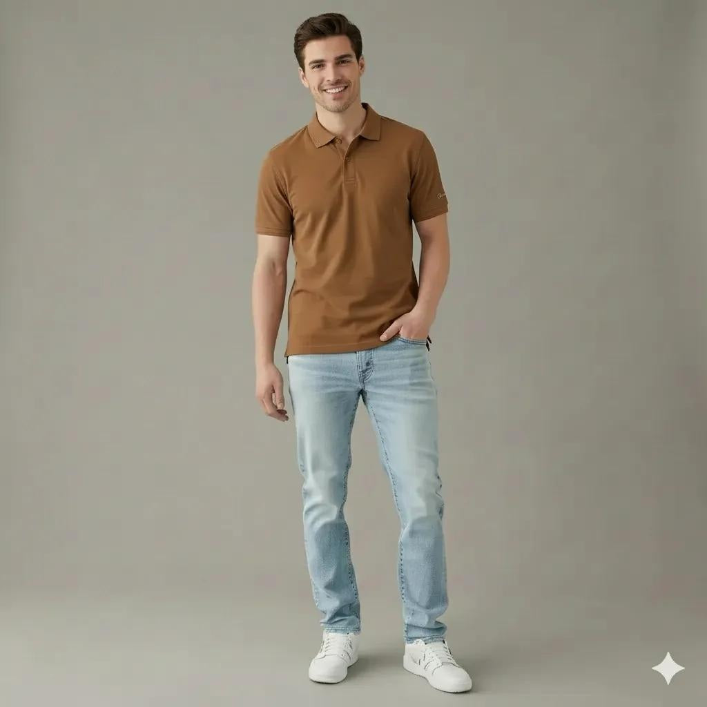 Men Wheat Sold Polo Collar T-shirt