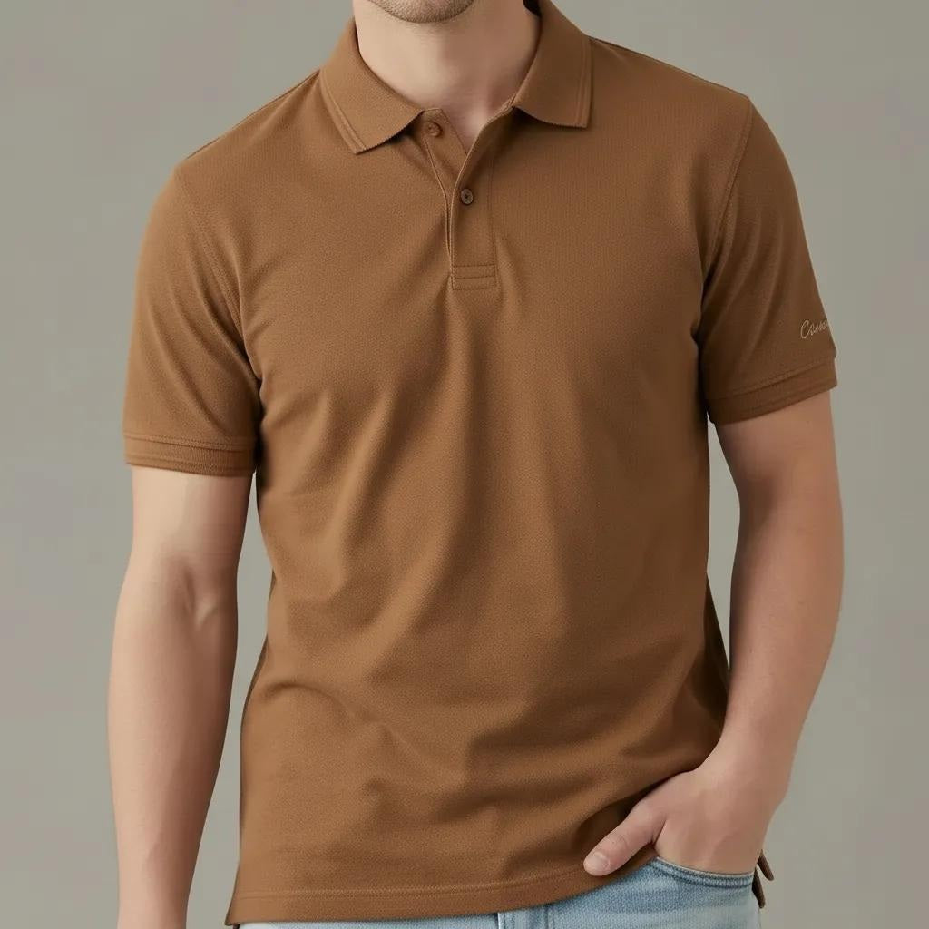 Men Wheat Sold Polo Collar T-shirt